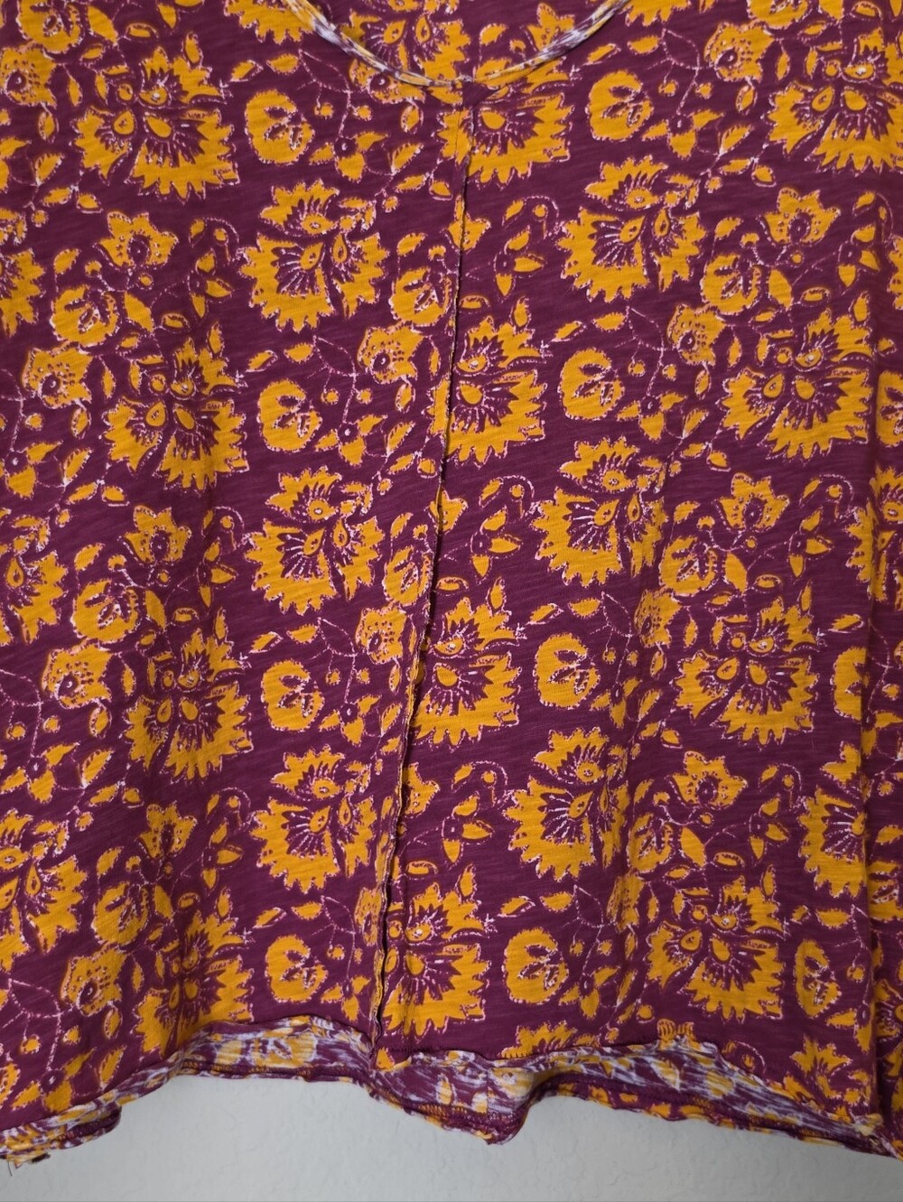 Sundance Vienna Cotton T-shirt Womens XXL Purple Gold Floral High Low Raw Hem - Picture 5 of 7